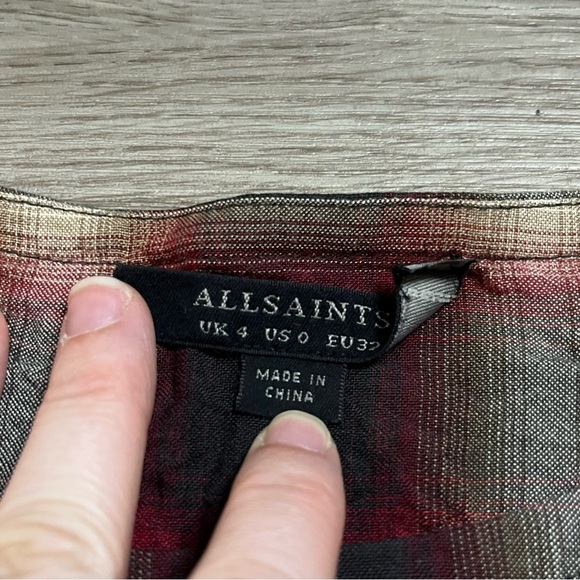 All Saints Womens Red Black Checked Tank Top Knot Hem Size 0 - Picture 3 of 6